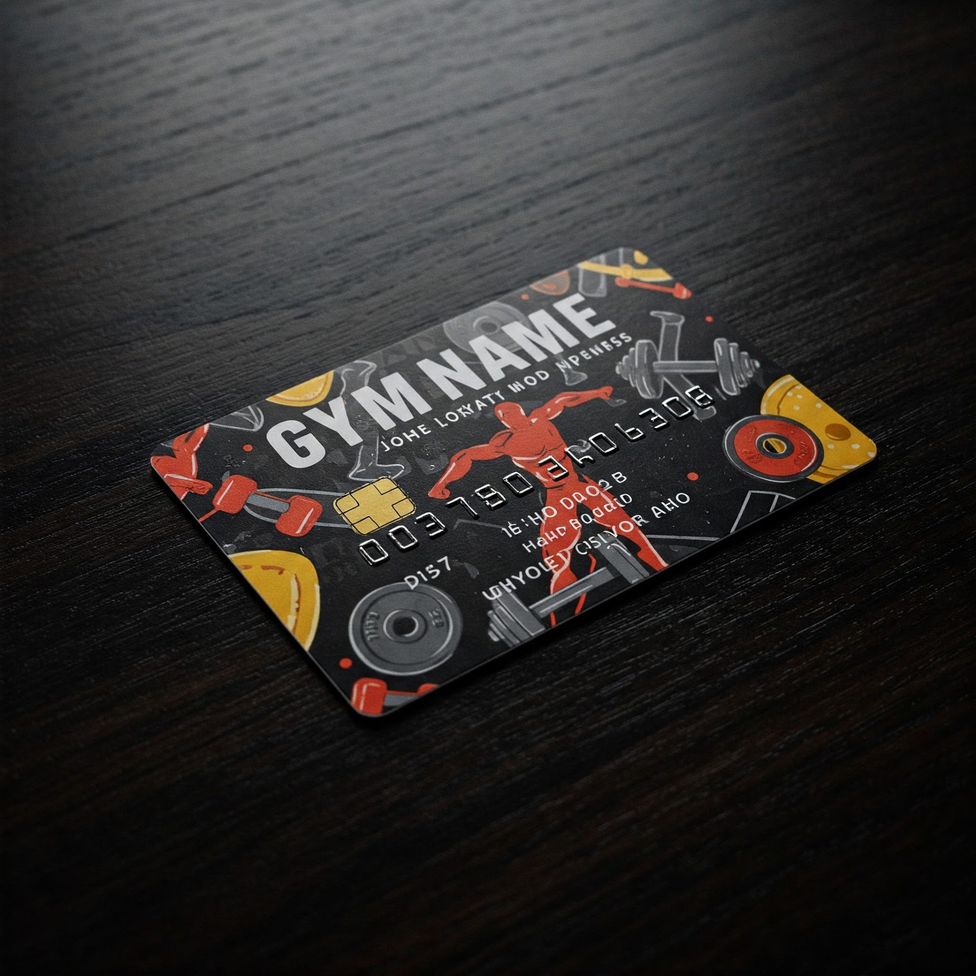 Black gym membership card with fitness icons